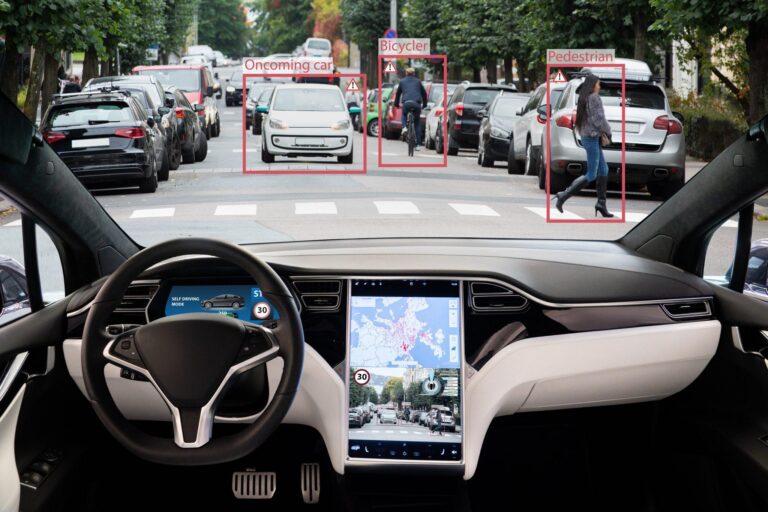 Tesla autopilot lawsuit illustration showing self-driving Tesla vehicle and legal scales representing liability in autonomous vehicle crash lawsuits