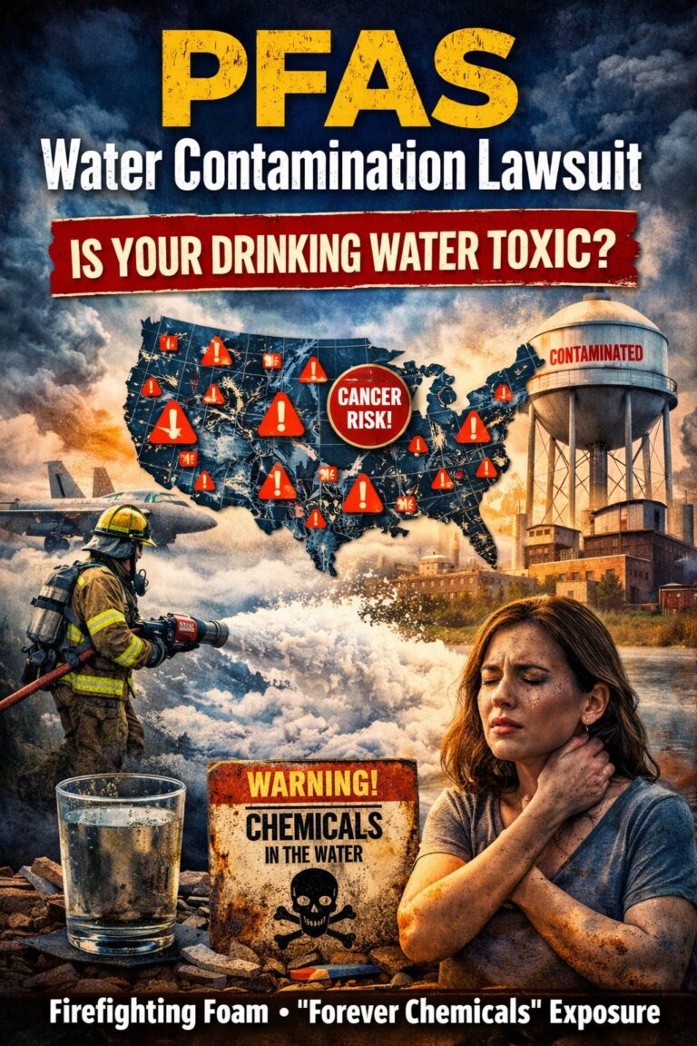 PFAS water contamination lawsuit map showing firefighting foam exposure and cancer risks linked to forever chemicals in drinking water