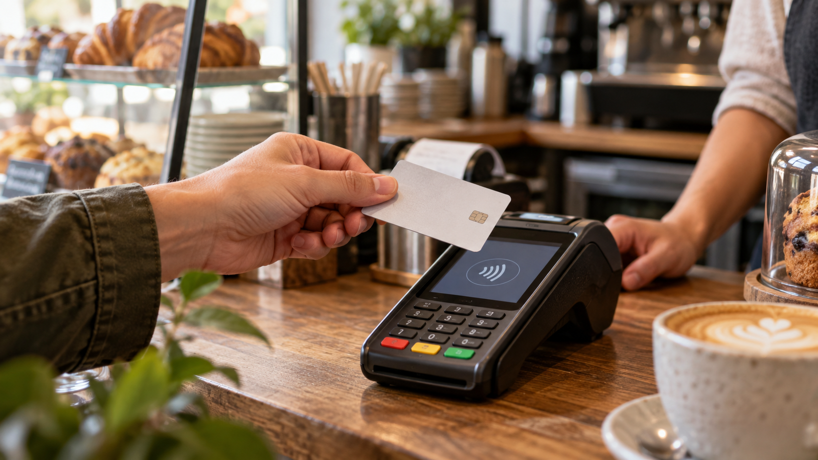 Small-business card reader processing a credit card payment amid the Visa Mastercard swipe fee settlement